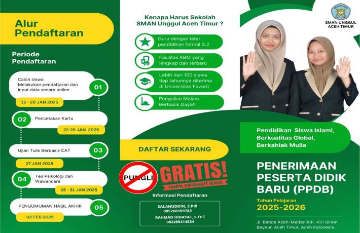 RESMI DIBUKA PPDB SMAN UNGGUL ACEH TIMUR TAHUN 2025-2026